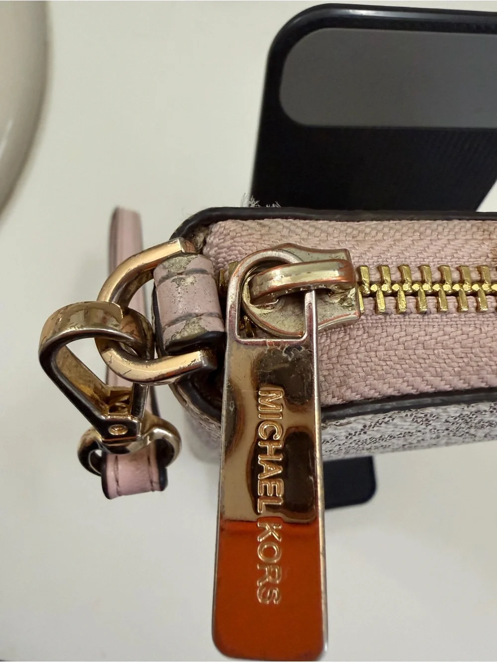 Michael Kors Cream Taupe Signature Zip Wristlet